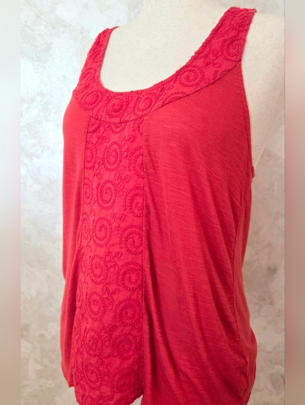 Lucky Brand Embroidered Tank Top | Boho Red Racerback Tank | Soft Drapey Large